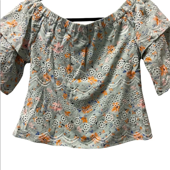 Anthropologie Laia Ashtabula Green Floral Print Cropped Ruffled Sleeve t… - Picture 4 of 9